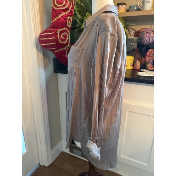 Anthropologie Long Sleeve Satin Gray Button Up Blouse NWT - Picture 2 of 9